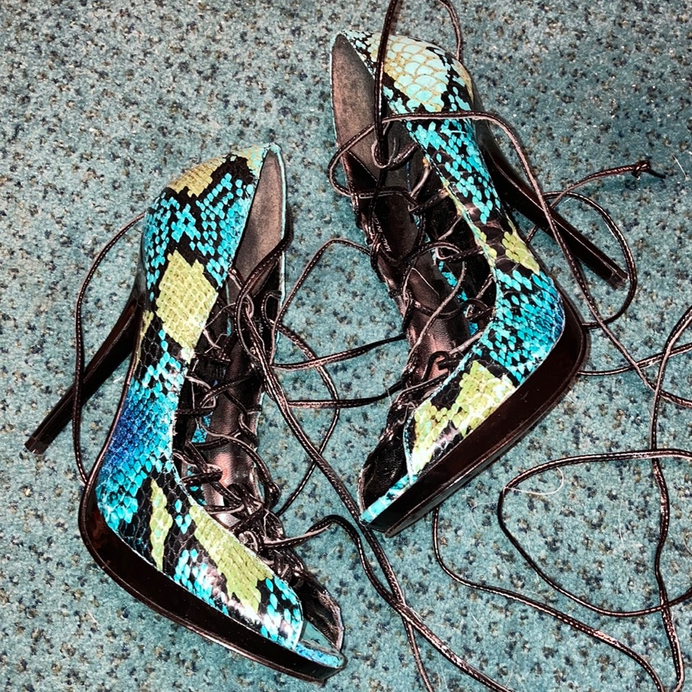 Bakers Snake Skin Tie around the ankle heels